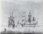 A drawing of a small British Sixth-rate warship in two positions Francis Swaine